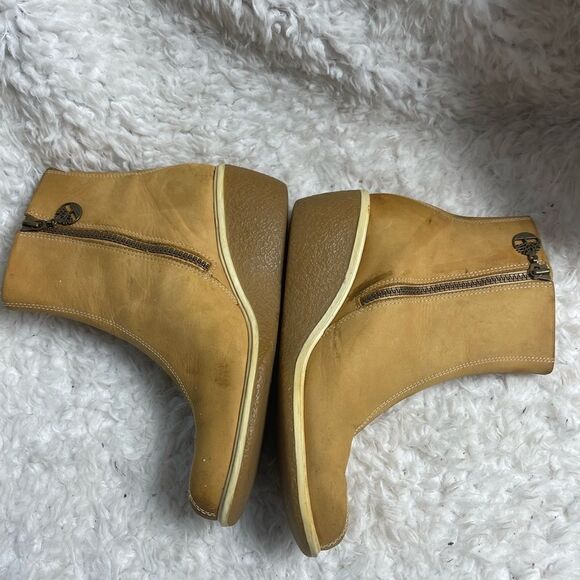 Timberland leather wheat Nubuck ankle wedge boots side zipper size 7.5M - Picture 6 of 14